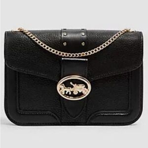 Coach Georgie with Rivets Black Leather Crossbody Bag with Gold Chain